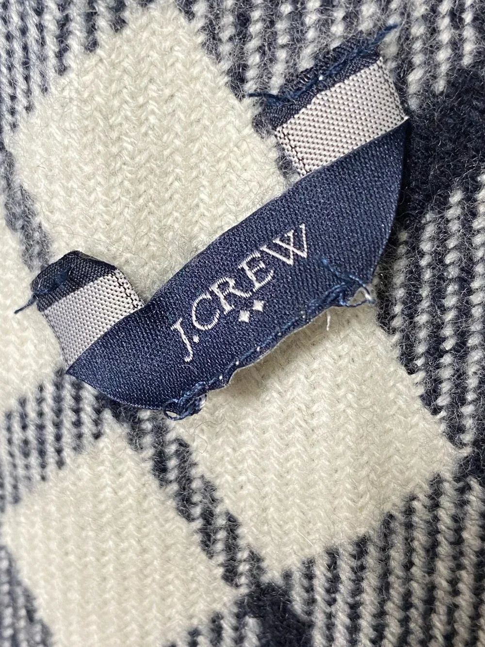 J. Crew Classic Navy & White & Red Plaid Knit Fall Winter Scarf with Fringe